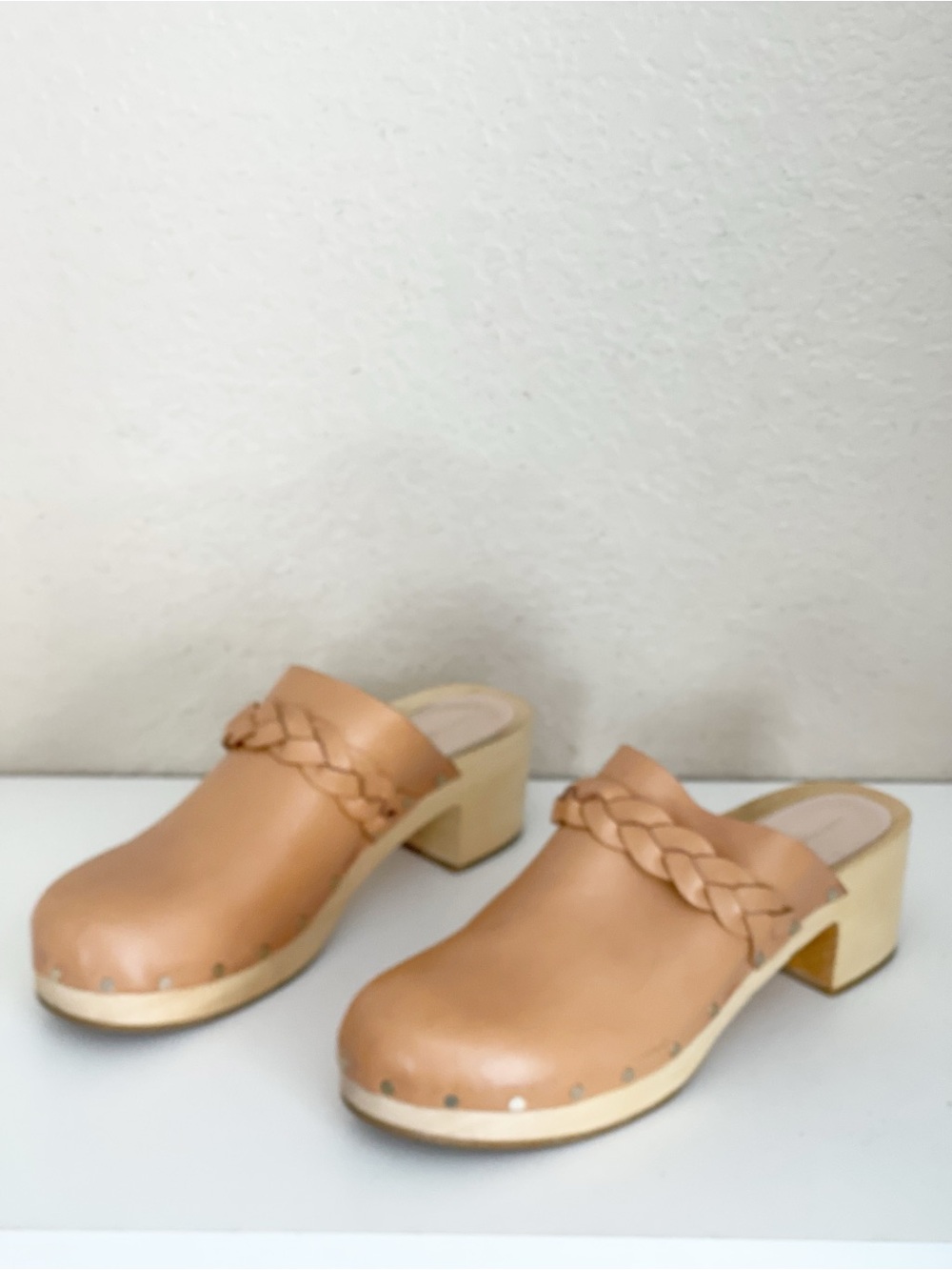 Loeffler Randall Lupa braided leather clogs in honey. Tan Leather Boho Clog Mule - Picture 8 of 11